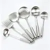 Espátula de acero inoxidable, cucharón para sopa, espátula para freír, espumadera, juego de cucharas de cocina caseras engrosadas, utensilios de cocina con aislamiento térmico antiquemaduras, venta al por mayor de utensilios de cocina
