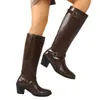 Otoño 2026 Hebilla Nueva Adelgazante Punta Fina Tacón Medio Hasta la Rodilla Talla Grande para Mujer Tacón Grueso Retro Comercio Exterior Botas de Montar
