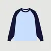 Camiseta de Manga Larga Raglán con Hombros Caídos, Bloques de Color, Cuello Redondo, 260g, Marca de Moda, Versátil con Texto Impreso y Bordado, Unisex, Corte Holgado