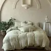 Juego de Sábanas Jacquard Cepillado de Tres Capas 100% Algodón, Engrosado y Cálido, Juego de Ropa de Cama de Sábana Plana y Sábana Ajustable de Algodón Puro