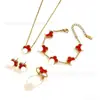 Conjunto de Pulseira, Colar e Brincos de Aço Titânio Popular Transfronteiriço 13mm Trevo de Cinco Folhas, Joias de Trevo de Quatro Folhas 18K Atacado
