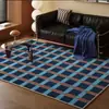 Tapete azul estilo vintage Bauhaus com pelo em laço, tapete para sofá e mesa de centro, manta resistente à sujeira e isolante, tapete para sala de estar atacado