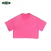 Ropa europea y americana transfronteriza corta para mujer, camiseta lavada con efecto desgastado, marca de moda, camiseta corta de manga corta lavada con nieve de 240g