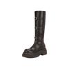 Hebilla de Cinturón Moda Estilo Uva Botas Martin de Punta Redonda Suela Gruesa Que Aumentan la Altura Versátiles Botines Botas de Montar Botas Largas Forradas de Lana