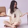 [Algodón Puro] Nuevo Estilo 2026 Pijamas para Mujer, Manga Corta de Verano, Dibujos Animados Casuales, Pantalones Cortos Sueltos, Conjunto de Dos Piezas, Ropa de Casa