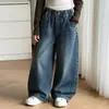 Calça Feminina Primavera Outono 2026 Nova Jeans Infantil Estilosa Fashion para Meninas Mais Velhas Outono Reta Wide-Leg Tendência