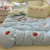 Juego de ropa de cama de Clase A de cuatro piezas, algodón puro lavado, nuevo diseño de dibujos animados 2025, sábana y funda de edredón, juego de tres piezas para dormitorio de estudiante 4