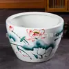 Jarrón de Cerámica Azul y Blanco con Flores de Jingdezhen, Jarrón de Loto, Jarrón Grande para Jardín, Jarrón de Peces Dorados, Acuario Azul y Blanco Paisaje Pintado a Mano, Sala de Estar Exterior