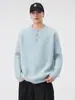 Muxi Roupas # Estilo Retro Old Money Outono e Inverno Gola Henley Botões Suéter de Tricô Manga Longa Caimento Solto Camisa Básica para Homens