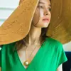 [18] Collar de perlas de temperamento simple francés colgante de concha geométrica estilo palacio retro joyería de cuello con cierre OT