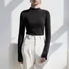Camisa Básica DeRong Lisa Simples Slim Fit para Mulheres, Nova Blusa Versátil com Gola Alta Outono/Inverno 2026 para Mulheres