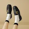 Zapatos Casuales Simples de Color Sólido para Mujer, Estilo Nuevo 2025, Hebilla de Metal, Punta Redonda, Tacón Grueso, Mocasines Suaves y Cómodos