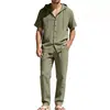 Comercio exterior transfronterizo verano Amazon talla europea nuevo top casual con capucha y cordón pantalones largos de pierna ancha traje de lino para hombre