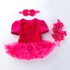 Venta transfronteriza de zapatos de vestir de manga corta para bebés de 0 a 2 años, color rosa, traje de tres piezas