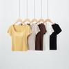 Playera Interior de Verano para Mujer de Manga Corta con Cuello Cuadrado de Una Pieza con Almohadilla en el Pecho y Base de Copa Larga Corta para Yoga Deportivo