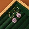 Pendientes de Flor Diamante Púrpura Super Flash Aguja de Plata para Mujer Lujo de Alta Gama Gota de Oreja Único Aro de Oreja Grande Accesorios de Oreja de Hada