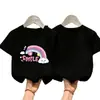 Camiseta de moda de algodón puro para niñas de manga corta, nueva colección 2026, estampado de dibujos animados, top para niñas, camiseta de media manga para niños