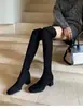 Botas Altas para Mujer Chuyuji 2026 Nuevo Otoño Punta Cuadrada Tacón Alto Grueso Ajustadas Caña Alta Elásticas