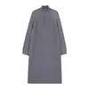 Vestido Suéter Longo Estilo Coreano Acima do Joelho com Gola Reversível Solto Outono e Inverno Feminino Tricô Meio Zíper Vestido de Base para Usar por Baixo Exportação