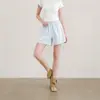 Pantalones cortos de lino rosa claro, línea A, pierna ancha para mujer, verano 2026, petite, cintura alta, cintura con lazo, shorts casuales adelgazantes