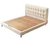 Cama Matrimonial Estilo Francés Color Crema Estilo Waffle para Dormitorio Principal de Apartamento Pequeño con Almacenamiento, Cama de Cuero Genuino, Cama con Almacenamiento Deslizante Neumático de Madera de Haya