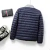 Jaqueta de plumas leve masculina gola redonda tamanho plus size forro de roupa íntima ultrafina leve sem gola estilo pai para homem de meia-idade e idoso com sobrepeso