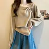 Suéter Vermelho de Manga Longa e Um Ombro para Mulheres, Novo Estilo Outono e Inverno, Caimento Solto, Ombro a Ombro, Top Suéter Interno de Tricô Irregular