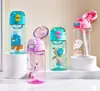 Taza Nueva de Dibujos Animados de Aspecto Elegante con Doble Popote para Beber, Resistente a Altas Temperaturas y Anticaídas, Portátil, Taza de Agua para Mascotas para Jardín de Infancia