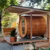 Barril en Forma Mayorista Madera de Hierro Canadiense Cedro Rojo Sauna Exterior Jardín Madera Maciza Sauna Cabina de Fitness