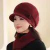 Gorro de Invierno para Mujer, Gorro para Madre, Forrado de Felpa, Gorro de Punto Engrosado, Gorro Cálido, Conjunto, Gorro de Punto de Lana de Conejo para Señora Mayor
