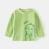 Roupas de Outono Estampadas de Algodão Puro para Bebê Roupas Íntimas de Bebê Suéter de Algodão Desenho Animado Roupas de Primavera e Outono para Crianças Camiseta com Abertura nos Ombros para Crianças