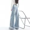 Foto Real de Jeans Wide Leg com Strass de Cor Clara Super Popular para Mulheres, Novo Modelo de Venda Quente da Primavera de 2026, Calça Wide Leg Céu Estrelado