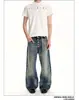 Jeans retro americanos lavados con múltiples botones transfronterizos para hombres y mujeres, nuevo estilo de otoño, pantalones rectos holgados y versátiles de longitud hasta el suelo