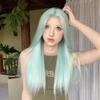 Peluca Kony Azul Menta con Encaje en la Frente Cabello Largo Lacio para Mujer Cobertura Total de la Cabeza Universal Cosplay Nuevo Modelo 2025