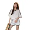 Conjunto Corto Holgado de Manga Corta para Mujer Verano 2026 Deportivo Casual Femenino Pantalones Anchos Moda Trendy Conjunto de Dos Piezas