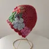 23 sombrero de mezcla hecho a mano para otoño e invierno, color degradado, flor tridimensional, doble capa, cálido, sombrero hecho a mano para mujer, gorro de punto