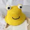 Sombrero de paja hecho a mano de rana linda de dibujos animados estilo coreano verano nuevo para niños y niñas sombrero de cubo parasol