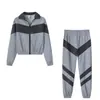 Conjunto Casual Esportivo de Rua com Costura Solta, Brilhante e Refletivo, Tamanho Grande, Outono e Inverno, Comércio Exterior Europeu e Americano, para Mulheres