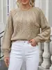 Roupas europeias e americanas plus size transfronteiriças, novo suéter de malha trançada com gola redonda tridimensional para outono e inverno, blusa versátil de manga longa de cor sólida