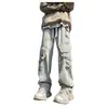Calça jeans de trabalho masculina com múltiplos bolsos, perna reta, corte solto, perna larga, estilo de rua americano, marca da moda, design moderno e estiloso, calça comprida