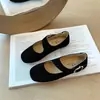 Novos sapatos rasos de camurça versáteis, macios, com sola flexível e fivela para o verão de 2026, sapatilhas, sapatos Mary Jane, saia, estilo retrô plano