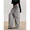Pantalones de chándal anchos retro con estampado de letras estilo americano para mujer, pantalones atléticos casuales holgados con cordón, nueva tendencia de moda urbana