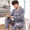 Pijama de Primavera y Otoño para Hombre Cardigan de Solapa Joven y de Mediana Edad 100% Algodón Puro 5XL Mangas Largas Ropa de Casa Traje de Primavera y Verano