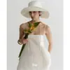 Chapéu de Sol Bie Estilo Resort à Beira-Mar com Aba Larga e Tira, Chapéu de Pescador para Uso Externo para Mulheres, Chapéu de Proteção Solar de Verão