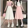 Toma real Talla grande MM gorda Falda de longitud media Primavera Verano Estilo coreano ins Cintura alta Adelgazante Longitud media Caída Plisada Gran campana acampanada Falda