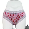 Ropa interior estilo deportivo de rayón con estampado de labios lindos Borde de encaje Ropa interior Cómoda y elástica Algodón en la parte inferior Ropa interior para estudiantes