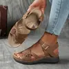 Sandalias transfronterizas de talla grande, estilo vintage floral, con suela gruesa, tiras de velcro, tacón de cuña, antideslizantes, ligeras, cómodas para salidas diarias para mujer