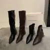 ¡Versión de piel de oveja! Botas altas de tacón de cuña vintage para personas menudas, botas altas que aumentan la altura, botas de caballero Maillard, botas western de punta