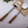 Espátula de acero inoxidable con veta de madera, cuchara para sopa, espátula para freír, cuchara para arroz, grande, con fugas, juego de cinco piezas, espátula para cocinar, cuchara, utensilios de cocina, espátula para cocinar