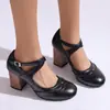 Zapatos de tacón alto gruesos estilo nuevo Primavera 2026 Talla 40-50 Talla Grande Amazon Zapatos con Correa de Hebilla y Diseño en Relieve Zapatos de Tacón Bajo